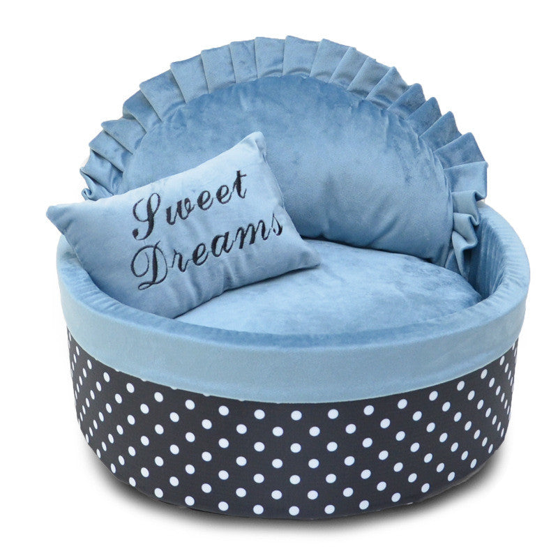 KFX-9403709 Polka Dot Sponge Round Pet Nest with Pillow - Available in Pink, Gray, Rose Red, and Lake Blue