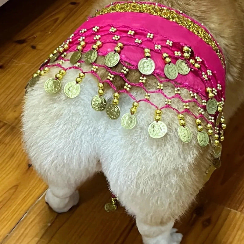 KFX-9404477 Enthusiastic Dog Fart Hip Scarf with Sequined Waist Chain in Multiple Colors