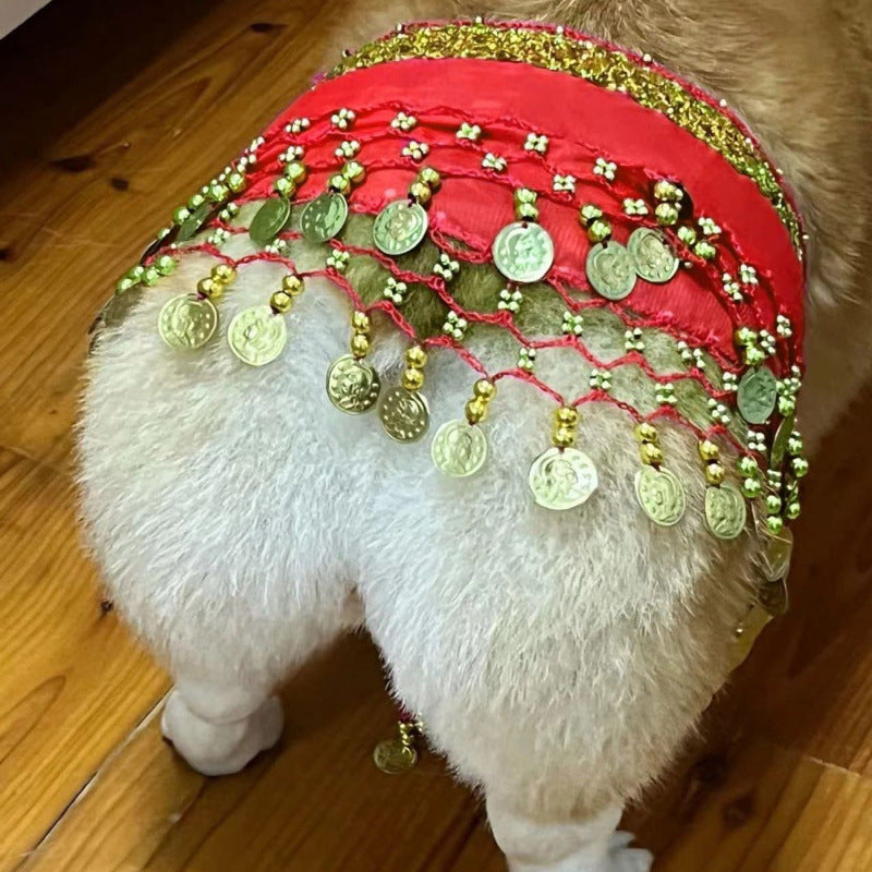 KFX-9404477 Enthusiastic Dog Fart Hip Scarf with Sequined Waist Chain in Multiple Colors