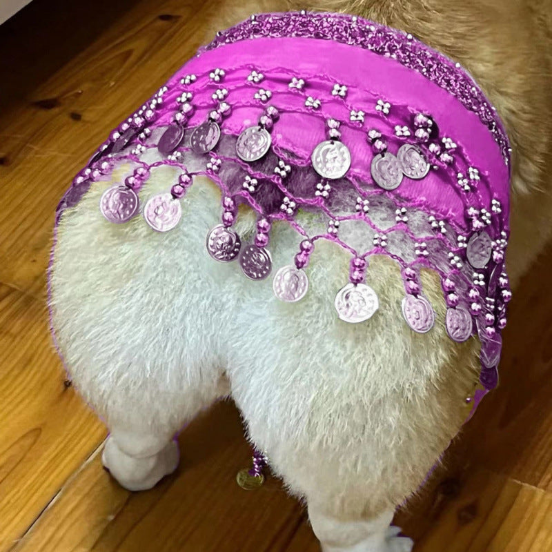 KFX-9404477 Enthusiastic Dog Fart Hip Scarf with Sequined Waist Chain in Multiple Colors