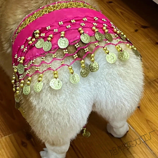 KFX-9404477 Enthusiastic Dog Fart Hip Scarf with Sequined Waist Chain in Multiple Colors