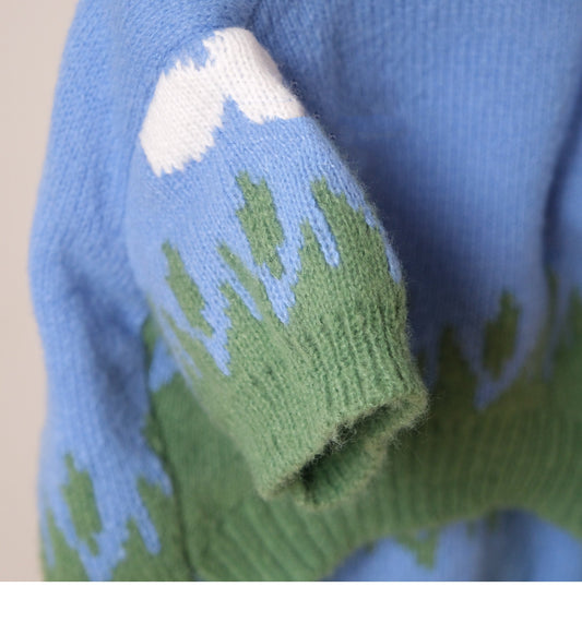 KFX-9405245 Cozy Blue Sky and White Clouds Crew Neck Sweater for Pets