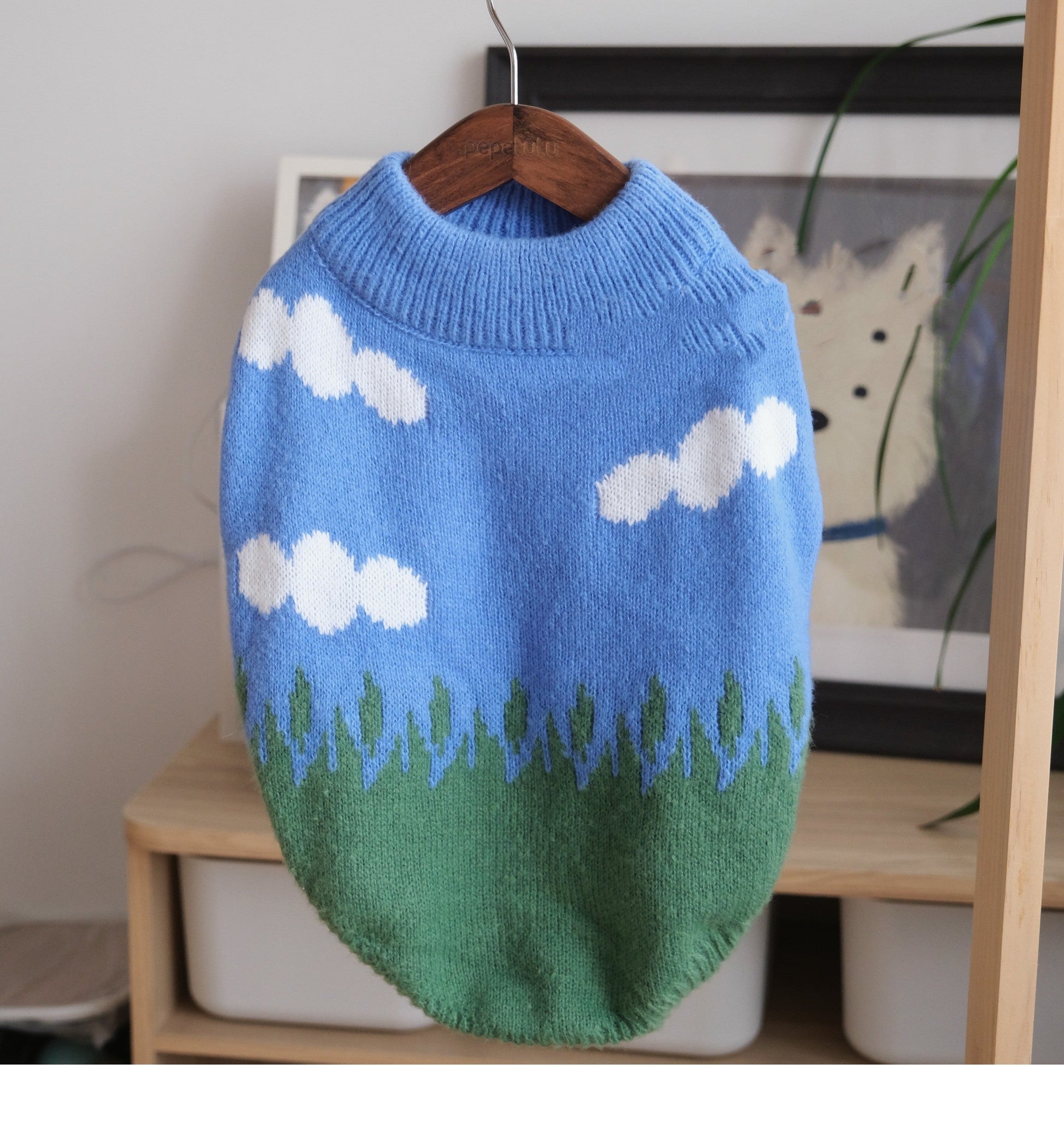 KFX-9405245 Cozy Blue Sky and White Clouds Crew Neck Sweater for Pets
