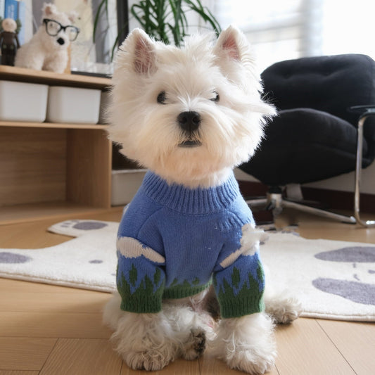 KFX-9405245 Cozy Blue Sky and White Clouds Crew Neck Sweater for Pets