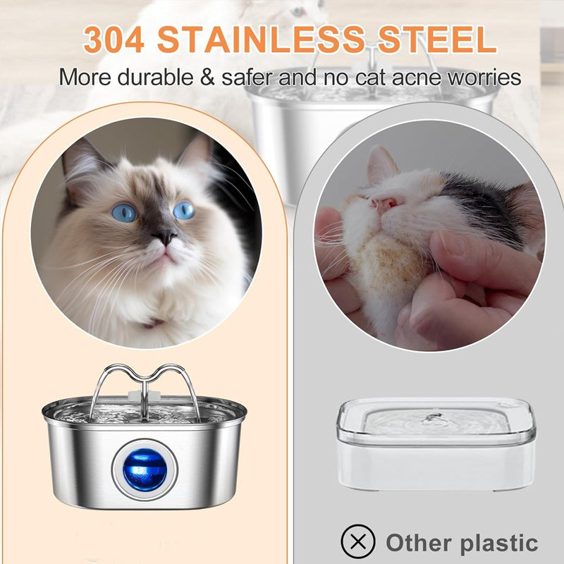 KFX-9405501 Stainless Steel 3.2L Automatic Pet Water Fountain with Dual Outlets and 4 Filters