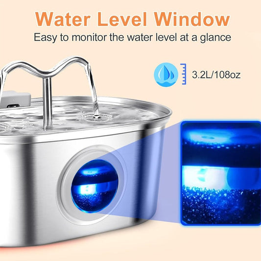 KFX-9405501 Stainless Steel 3.2L Automatic Pet Water Fountain with Dual Outlets and 4 Filters