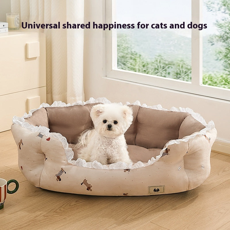 KFX-9406269 Semi-Enclosed Pet Bed for Small Dogs in Blue Plaid and Brown – All Seasons Available, Multiple Sizes