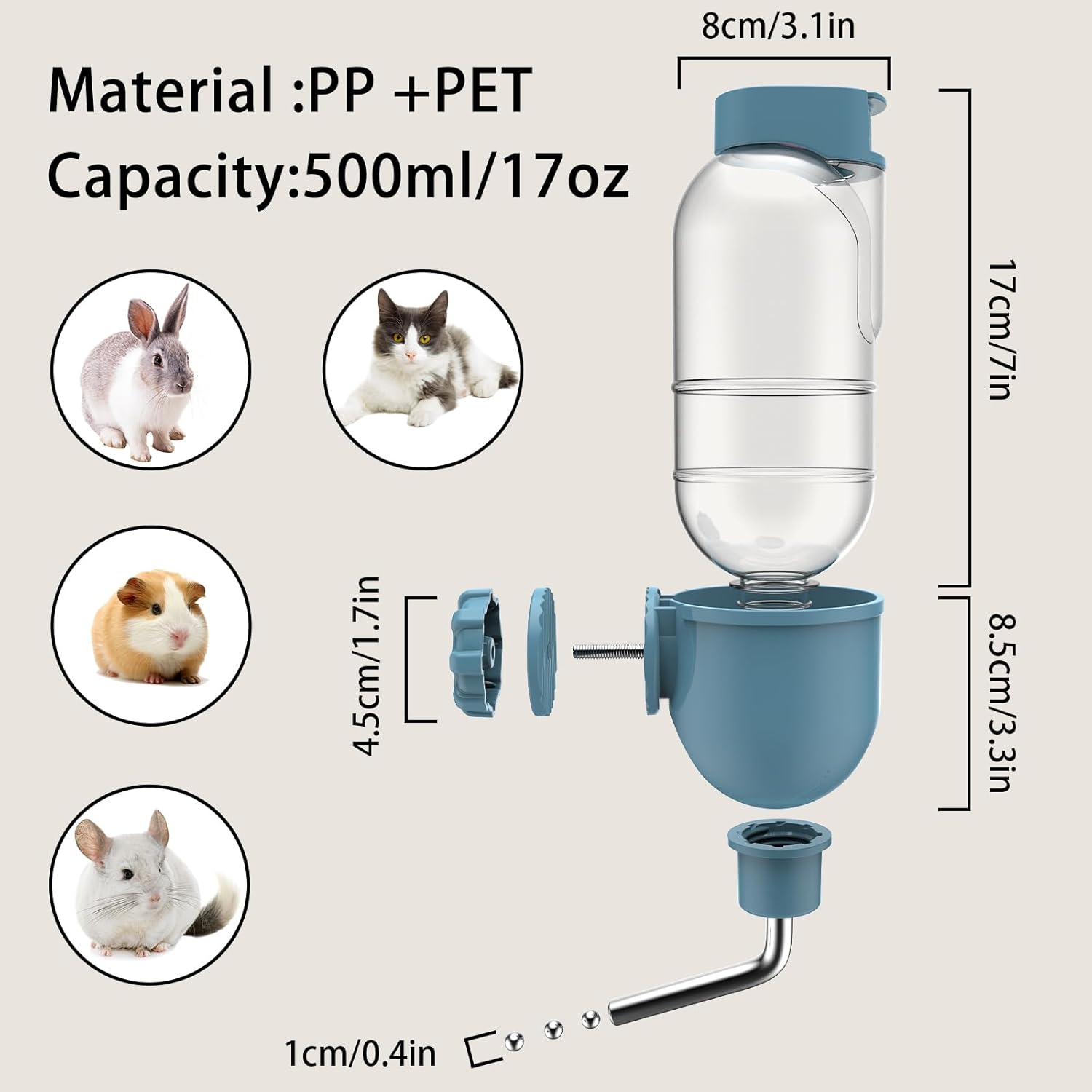 KFX-9406909 360° Rotatable Pet Water Bottle for Small Animals - Ideal for Rabbits, Guinea Pigs, Ferrets, and More