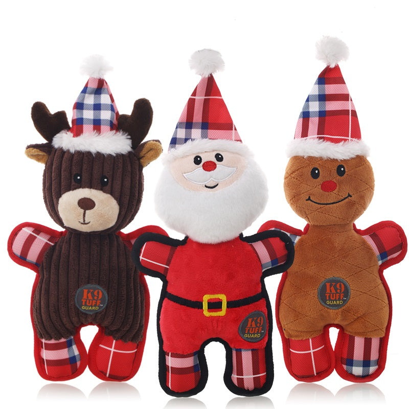 KFX-9407037 Christmas Plush Bite-Resistant Interactive Dog Toy - Gingerbread Man & Deer