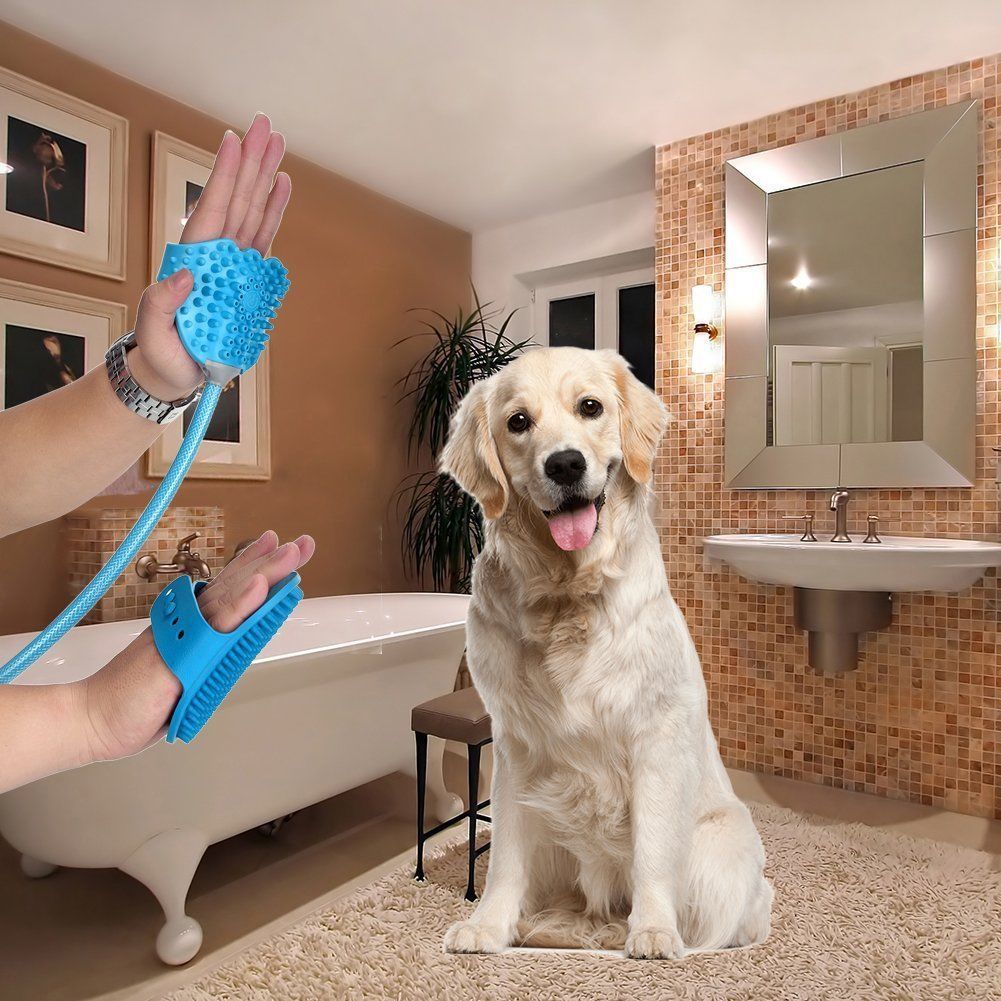 KFX-9407293 Wearable Pet Bathing Massage Gloves with Quick-Disconnect Hose Adapters and Control Button