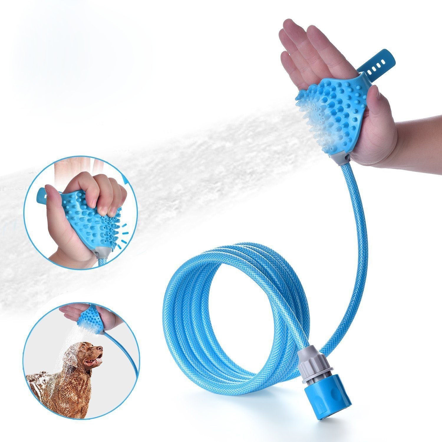 KFX-9407293 Wearable Pet Bathing Massage Gloves with Quick-Disconnect Hose Adapters and Control Button