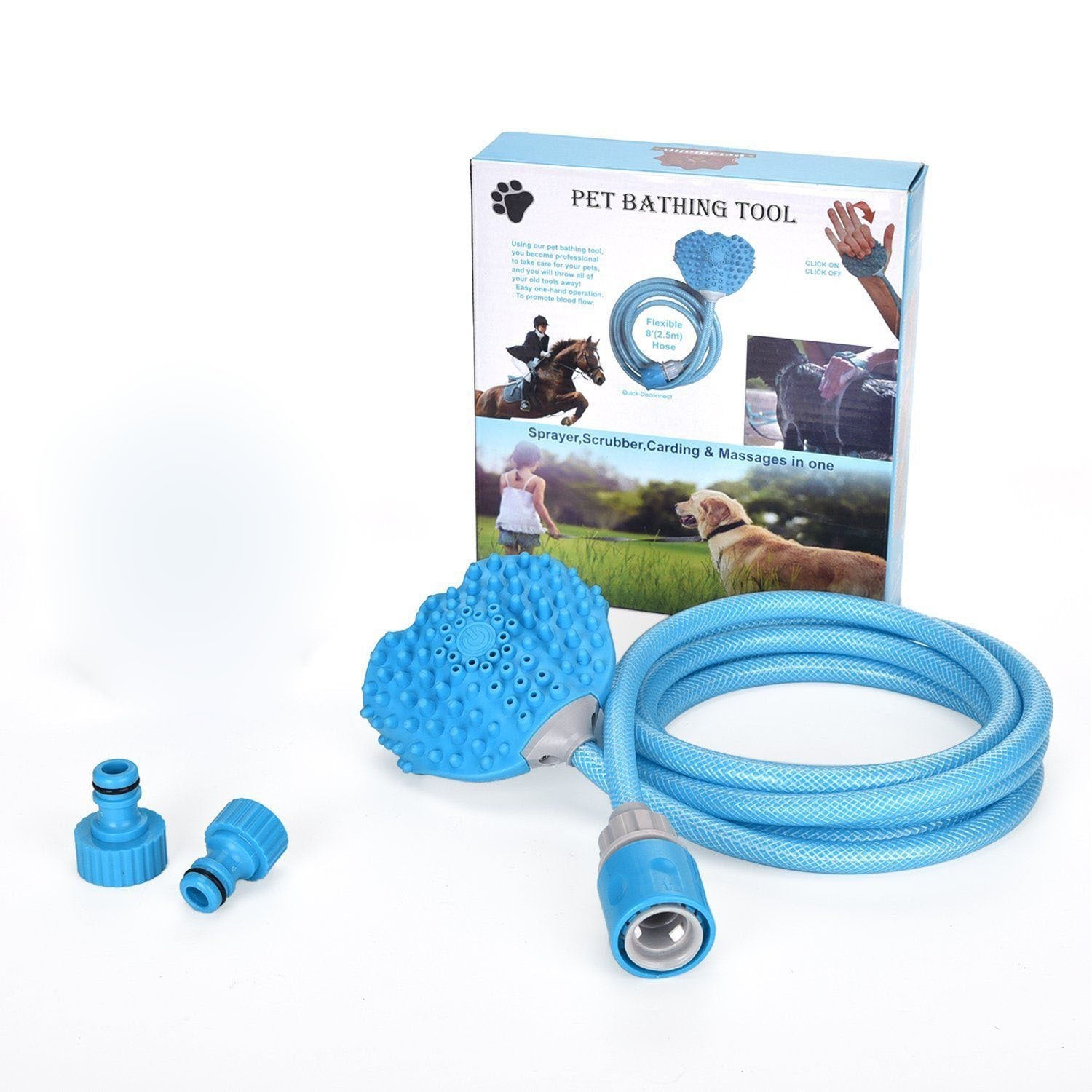 KFX-9407293 Wearable Pet Bathing Massage Gloves with Quick-Disconnect Hose Adapters and Control Button