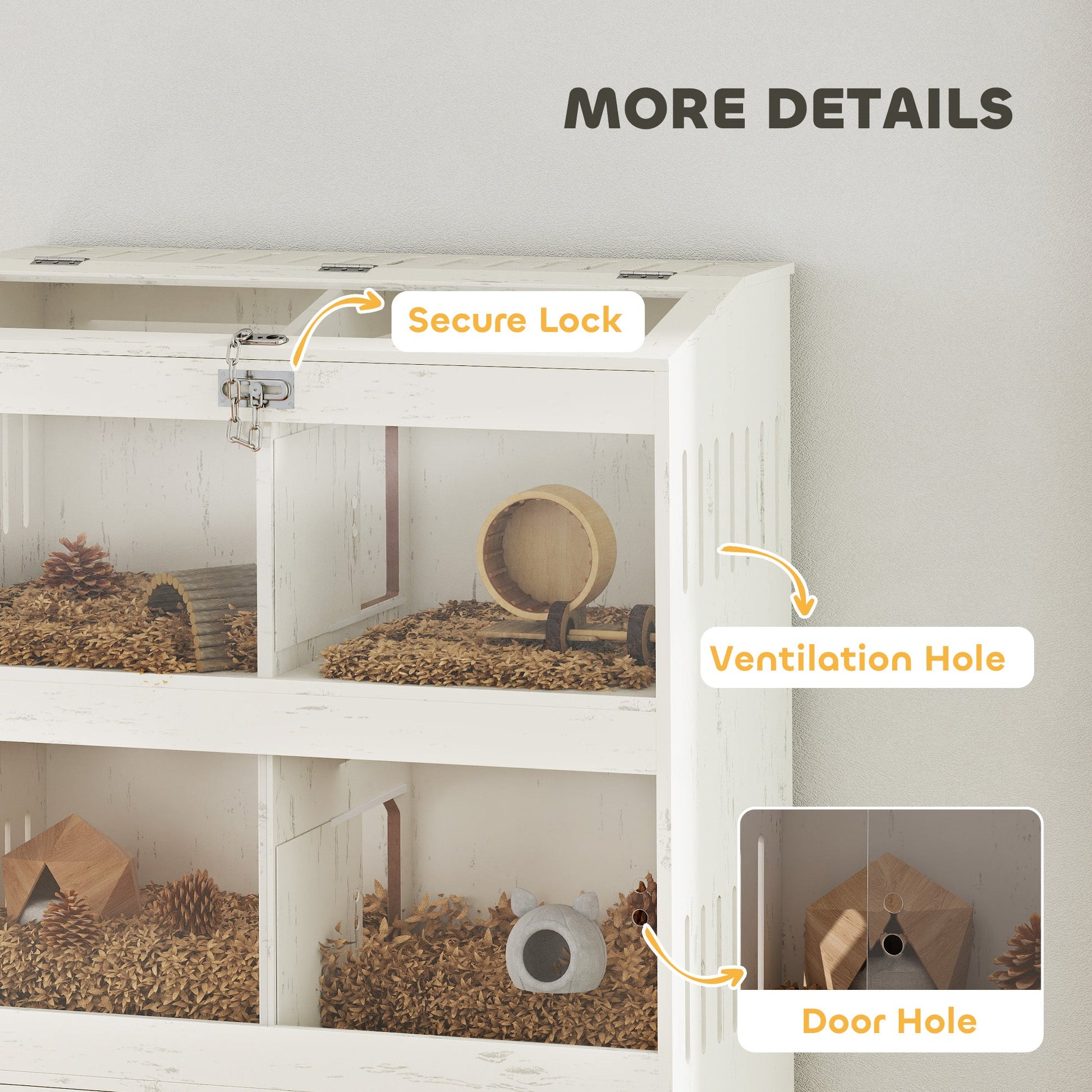 KFX-9409085 Spacious Multi-Level Hamster Cage with Storage Cabinet, Clear Panels, Cream White Finish