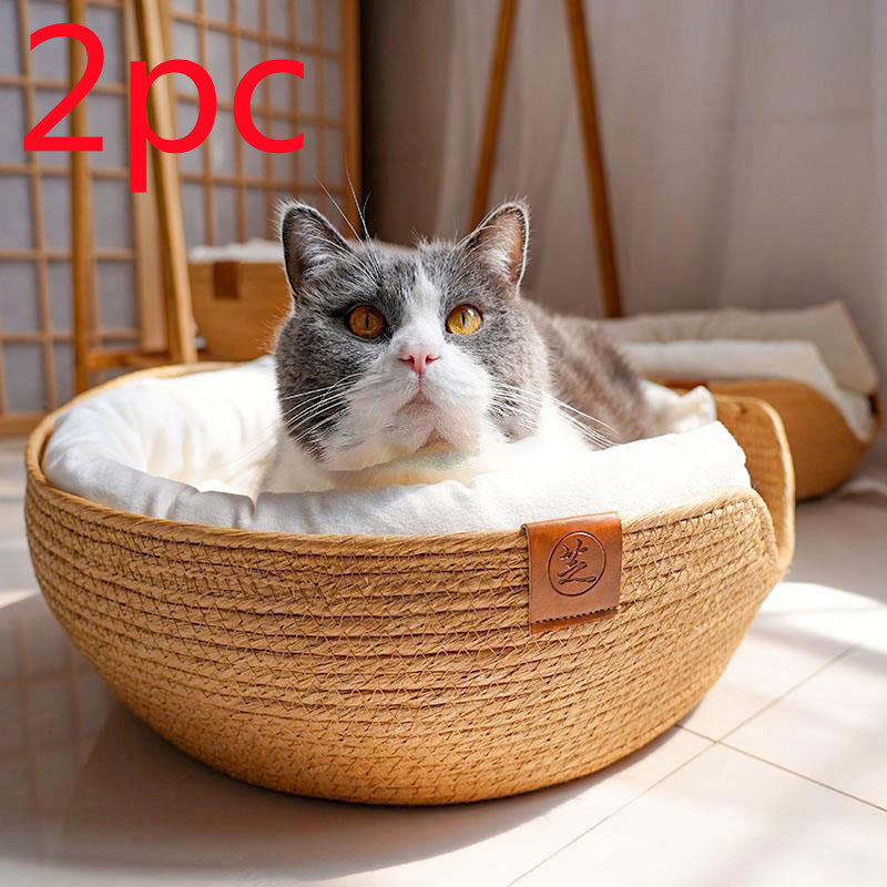 KFX-9409469 Rattan Cat Bed with Removable Pads - Stylish Hanging Basket for Cats of All Sizes