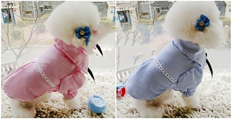 KFX-9409597 Stylish Bubble Sleeve Bow Tie Pet Shirt for Dogs in Red and Blue Stripes