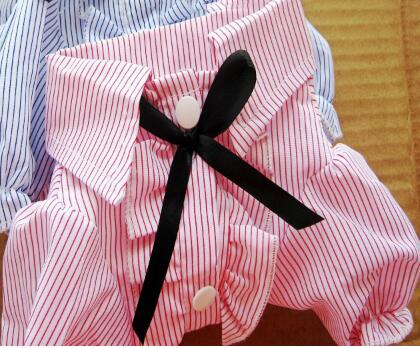 KFX-9409597 Stylish Bubble Sleeve Bow Tie Pet Shirt for Dogs in Red and Blue Stripes