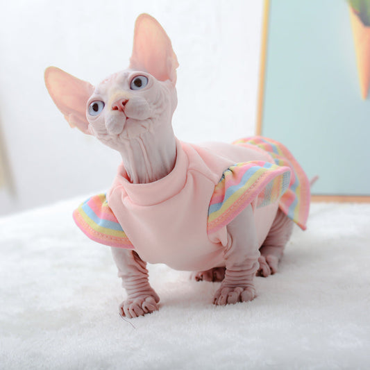 KFX-9411773 Pet Princess Style Skirt with Rainbow Flying Sleeves in Light Pink, Anti-Hair Loss German Velvet, Sizes XS-XXL