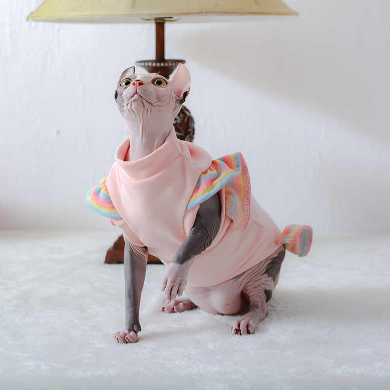 KFX-9411773 Pet Princess Style Skirt with Rainbow Flying Sleeves in Light Pink, Anti-Hair Loss German Velvet, Sizes XS-XXL