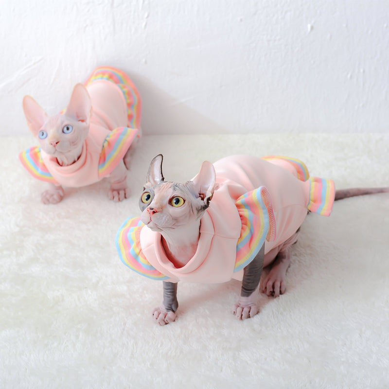KFX-9411773 Pet Princess Style Skirt with Rainbow Flying Sleeves in Light Pink, Anti-Hair Loss German Velvet, Sizes XS-XXL