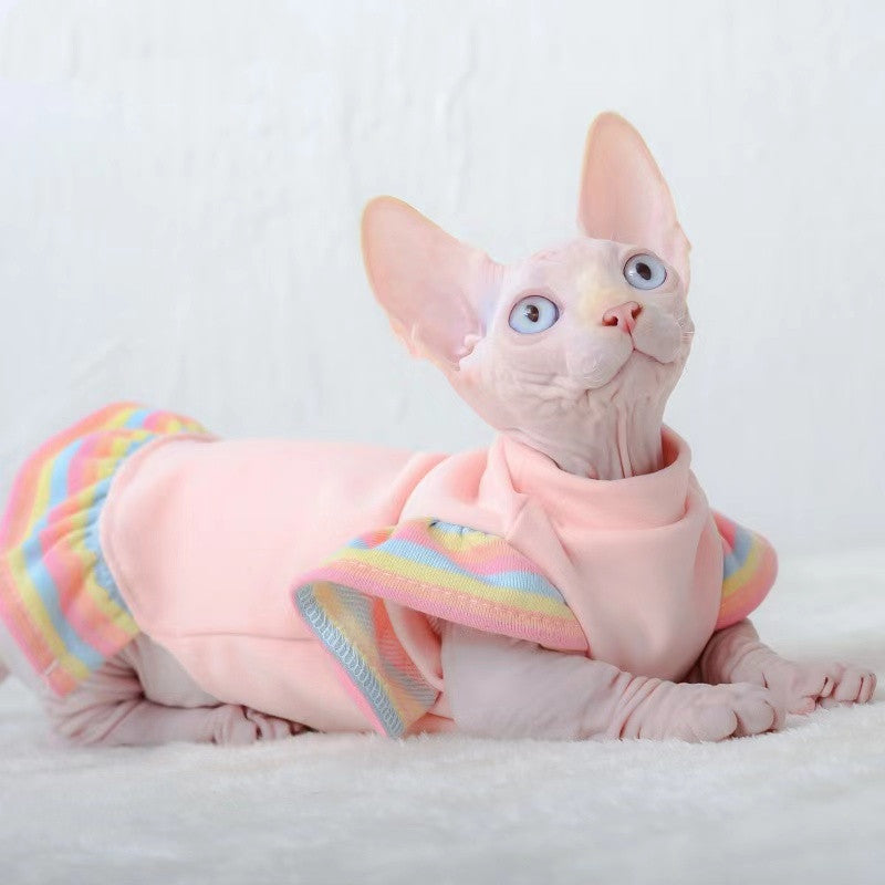 KFX-9411773 Pet Princess Style Skirt with Rainbow Flying Sleeves in Light Pink, Anti-Hair Loss German Velvet, Sizes XS-XXL