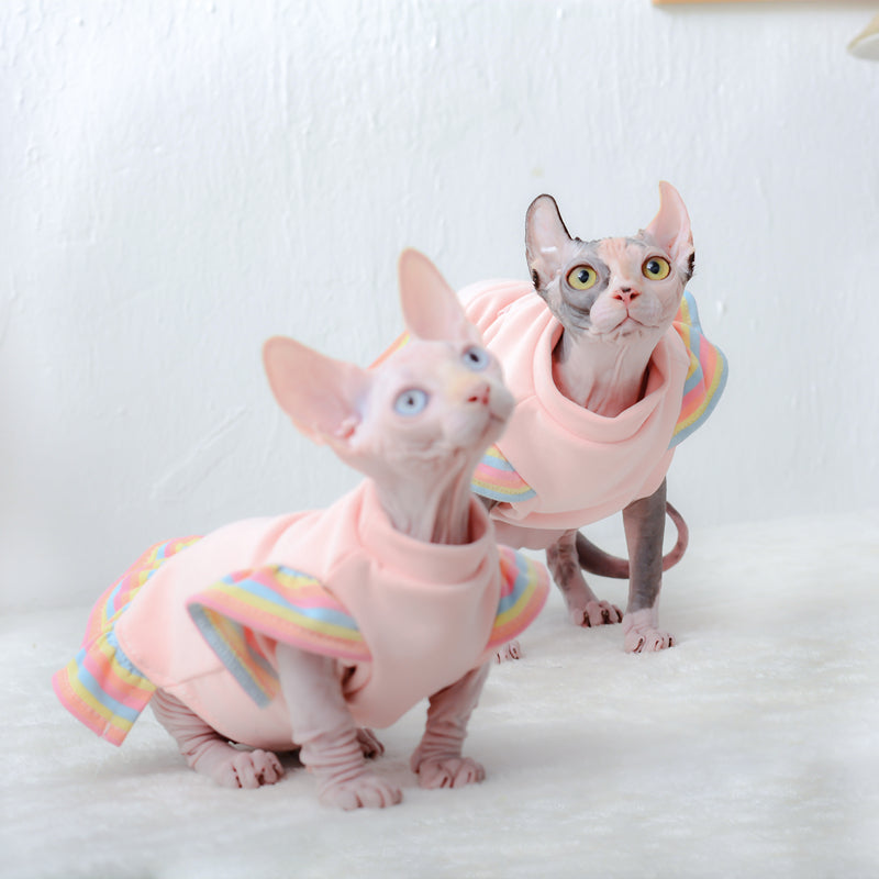 KFX-9411773 Pet Princess Style Skirt with Rainbow Flying Sleeves in Light Pink, Anti-Hair Loss German Velvet, Sizes XS-XXL