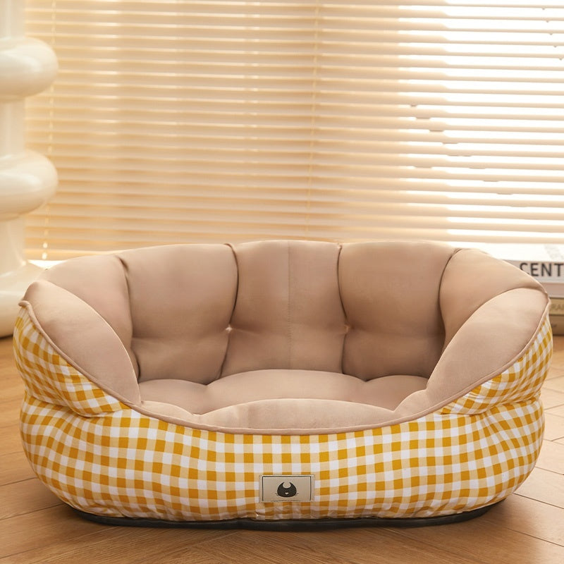 KFX-9415229 Warm Removable and Washable Dog Sofa in Gray Floral, Yellow Forest, and Cream Plaid Options
