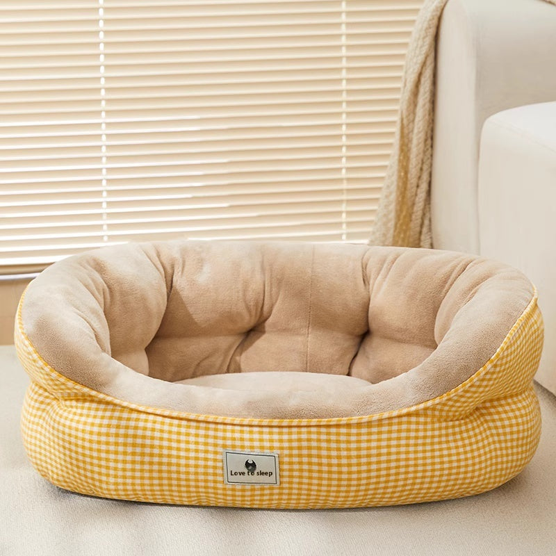 KFX-9415229 Warm Removable and Washable Dog Sofa in Gray Floral, Yellow Forest, and Cream Plaid Options