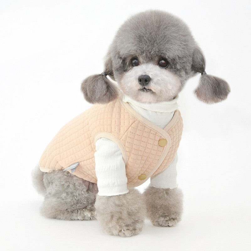 KFX-9415741 Warm Velvet Vest for Puppies in Dark Apricot and Pink - Soft Leather Material, Multiple Sizes Available