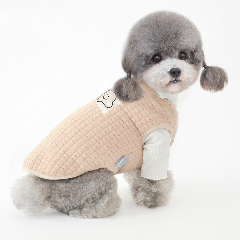 KFX-9415741 Warm Velvet Vest for Puppies in Dark Apricot and Pink - Soft Leather Material, Multiple Sizes Available
