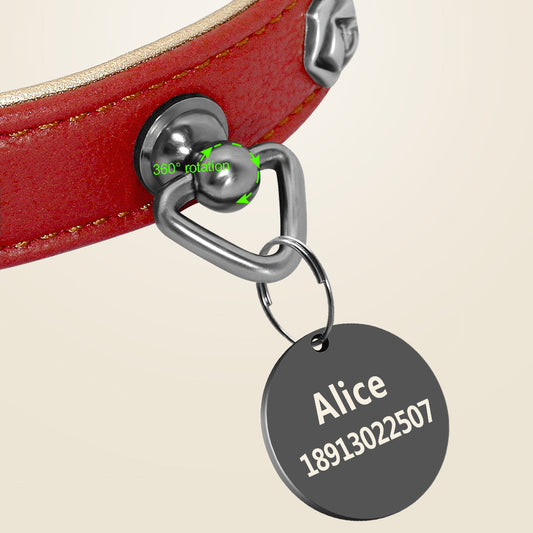 KFX-9417021 Elegant Leather Dog Collar with Custom Rose Nail Design for Small and Medium Breeds