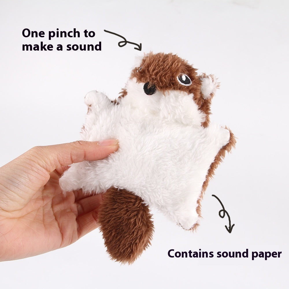 KFX-9420605 Plush Flying Squirrel Cat Teaser Toy with Ringing Sound, Brown and Gray