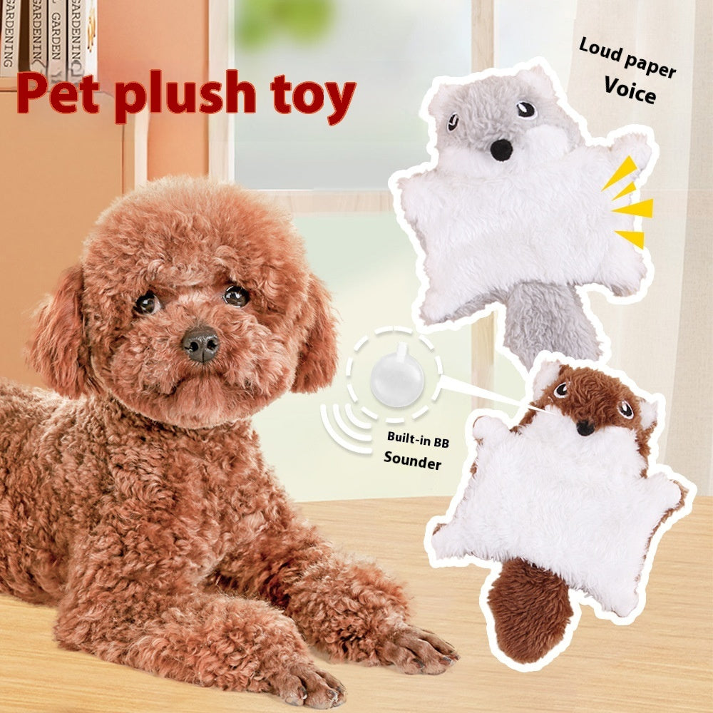 KFX-9420605 Plush Flying Squirrel Cat Teaser Toy with Ringing Sound, Brown and Gray
