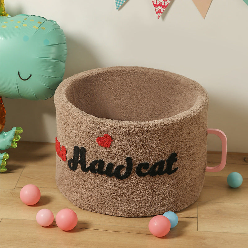 KFX-9420989 Cozy Plush Pet Kennel Teacup Bed - Removable & Washable, All Seasons, Pink, Khaki, Light Blue - Sizes S & M