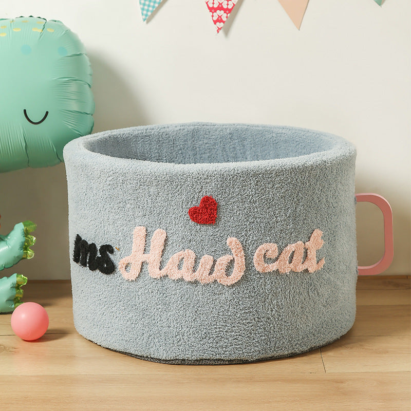 KFX-9420989 Cozy Plush Pet Kennel Teacup Bed - Removable & Washable, All Seasons, Pink, Khaki, Light Blue - Sizes S & M