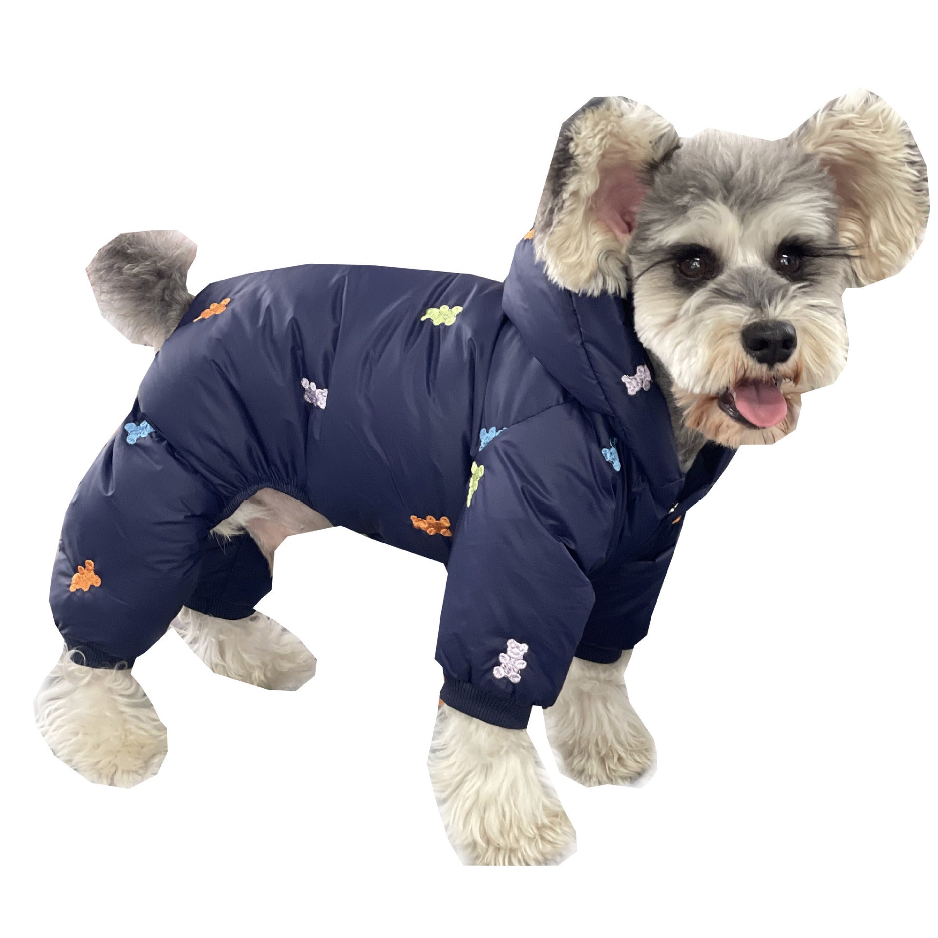 KFX-9421501 Thickened Warm Hooded Jacket for Dogs - Casual Four Feet Design in Beige and Navy Blue