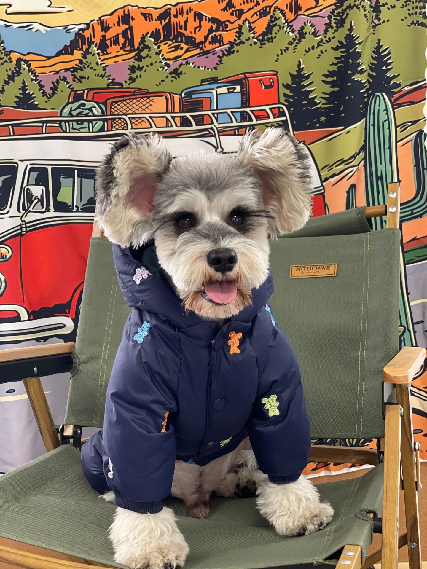 KFX-9421501 Thickened Warm Hooded Jacket for Dogs - Casual Four Feet Design in Beige and Navy Blue