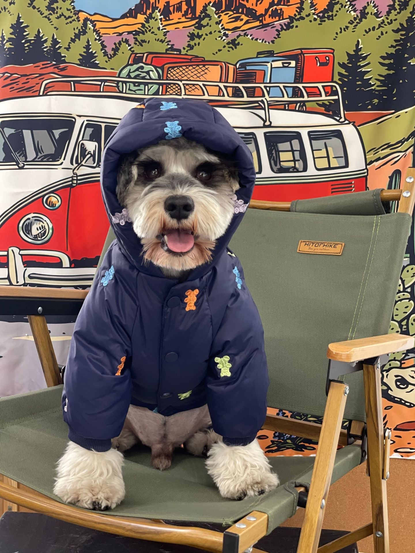 KFX-9421501 Thickened Warm Hooded Jacket for Dogs - Casual Four Feet Design in Beige and Navy Blue