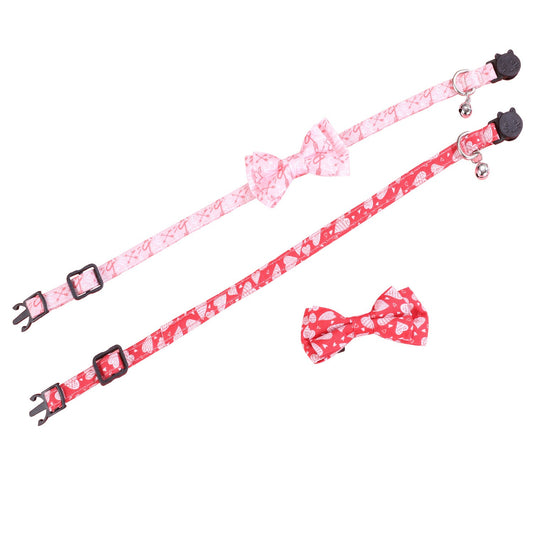 KFX-9422909 Rainbow Heart Pattern Pet Leash with Bow Tie - Adjustable Collar for Cats and Dogs