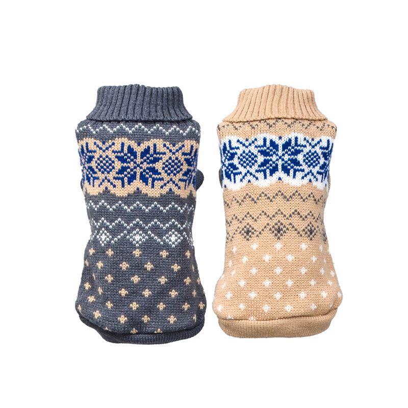KFX-9424701 Cozy Stretch Snowflake Pet Sweater for Cats and Dogs in Haze Gray and Beige