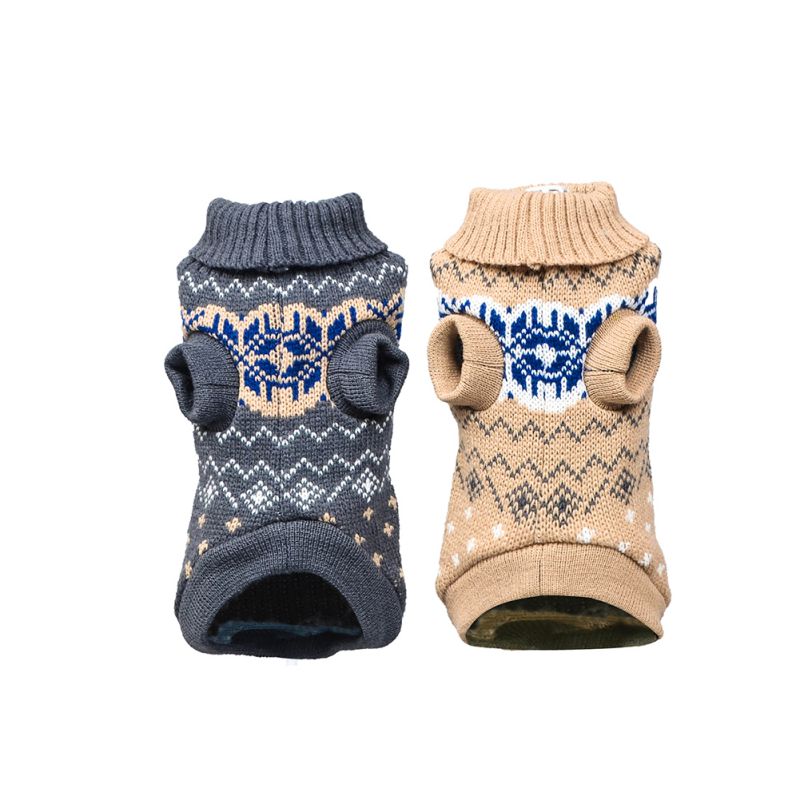 KFX-9424701 Cozy Stretch Snowflake Pet Sweater for Cats and Dogs in Haze Gray and Beige