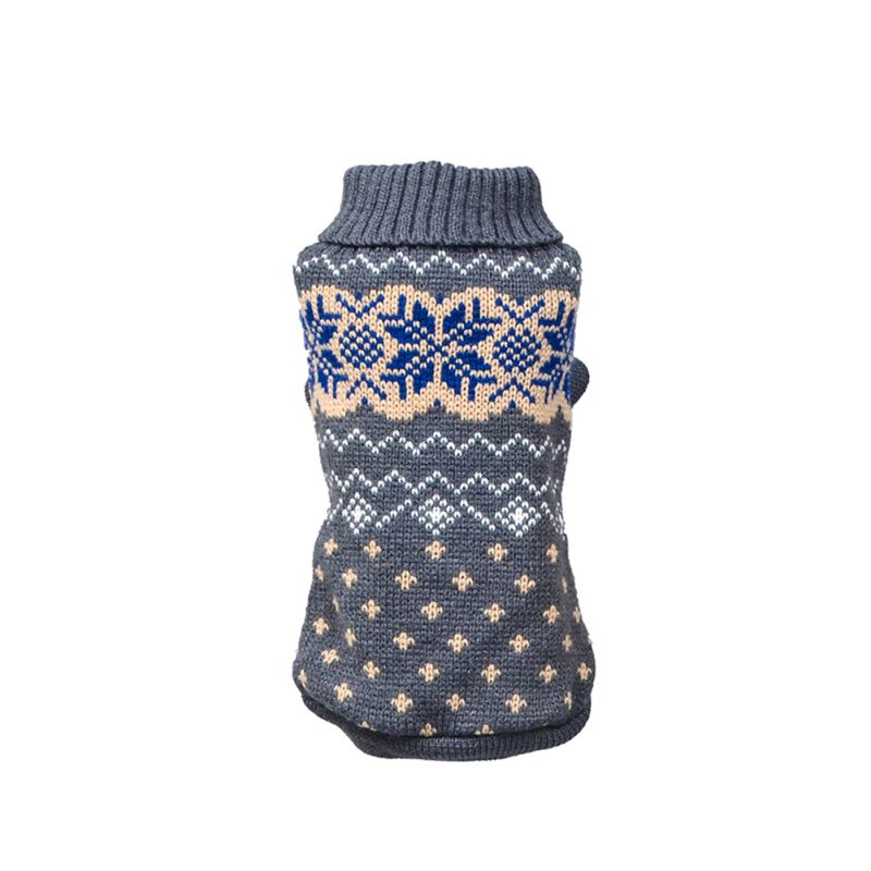 KFX-9424701 Cozy Stretch Snowflake Pet Sweater for Cats and Dogs in Haze Gray and Beige