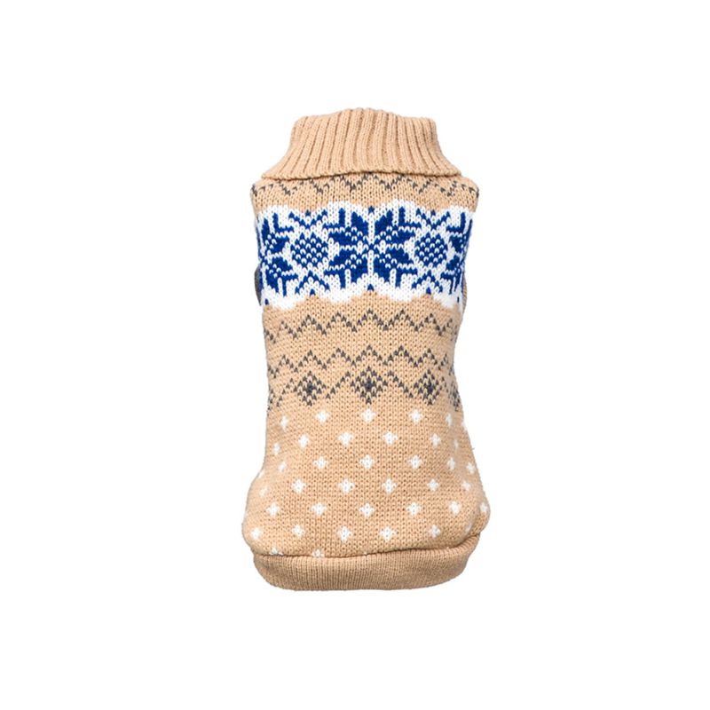 KFX-9424701 Cozy Stretch Snowflake Pet Sweater for Cats and Dogs in Haze Gray and Beige