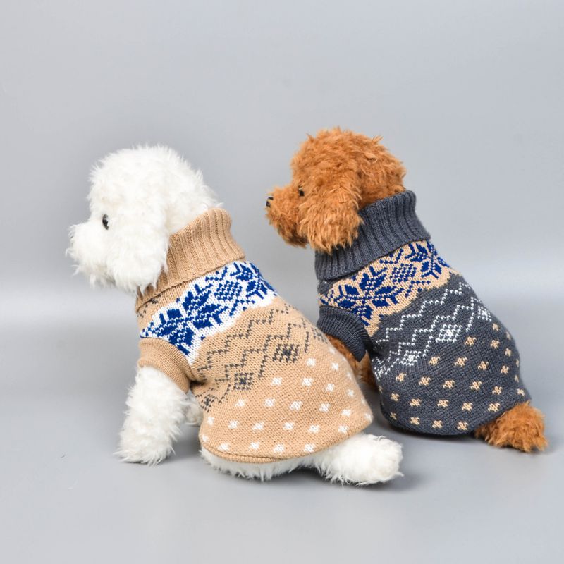 KFX-9424701 Cozy Stretch Snowflake Pet Sweater for Cats and Dogs in Haze Gray and Beige