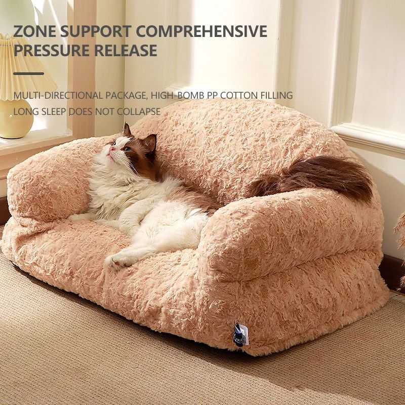 KFX-9425341 All-Season Plush Pet Sofa Bed with Non-Slip Base, Durable and Scratch-Resistant Design for Dogs and Cats