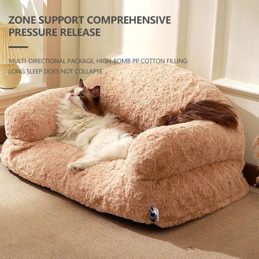 KFX-9425341 All-Season Plush Pet Sofa Bed with Non-Slip Base, Durable and Scratch-Resistant Design for Dogs and Cats