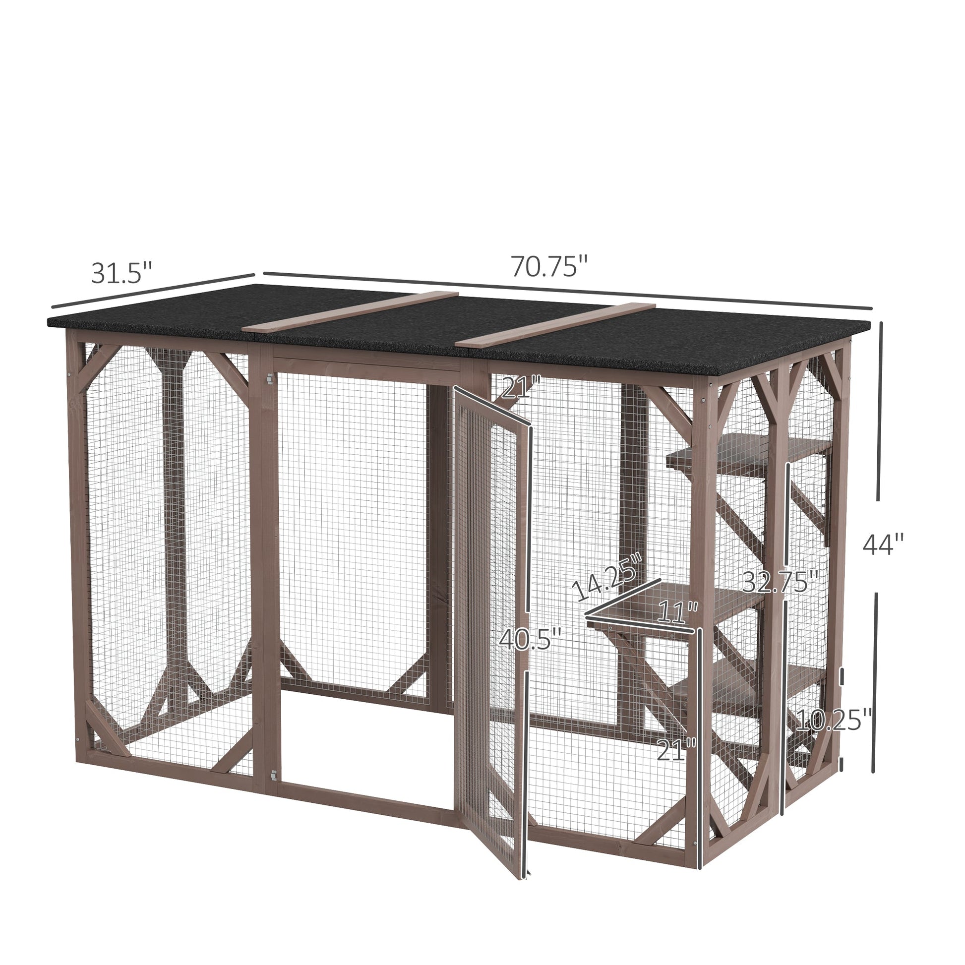 KFX-9426749 Wooden Cat House with Waterproof Asphalt Roof, Large Outdoor Catio for Feral Cats, Multi-Tiered Platforms
