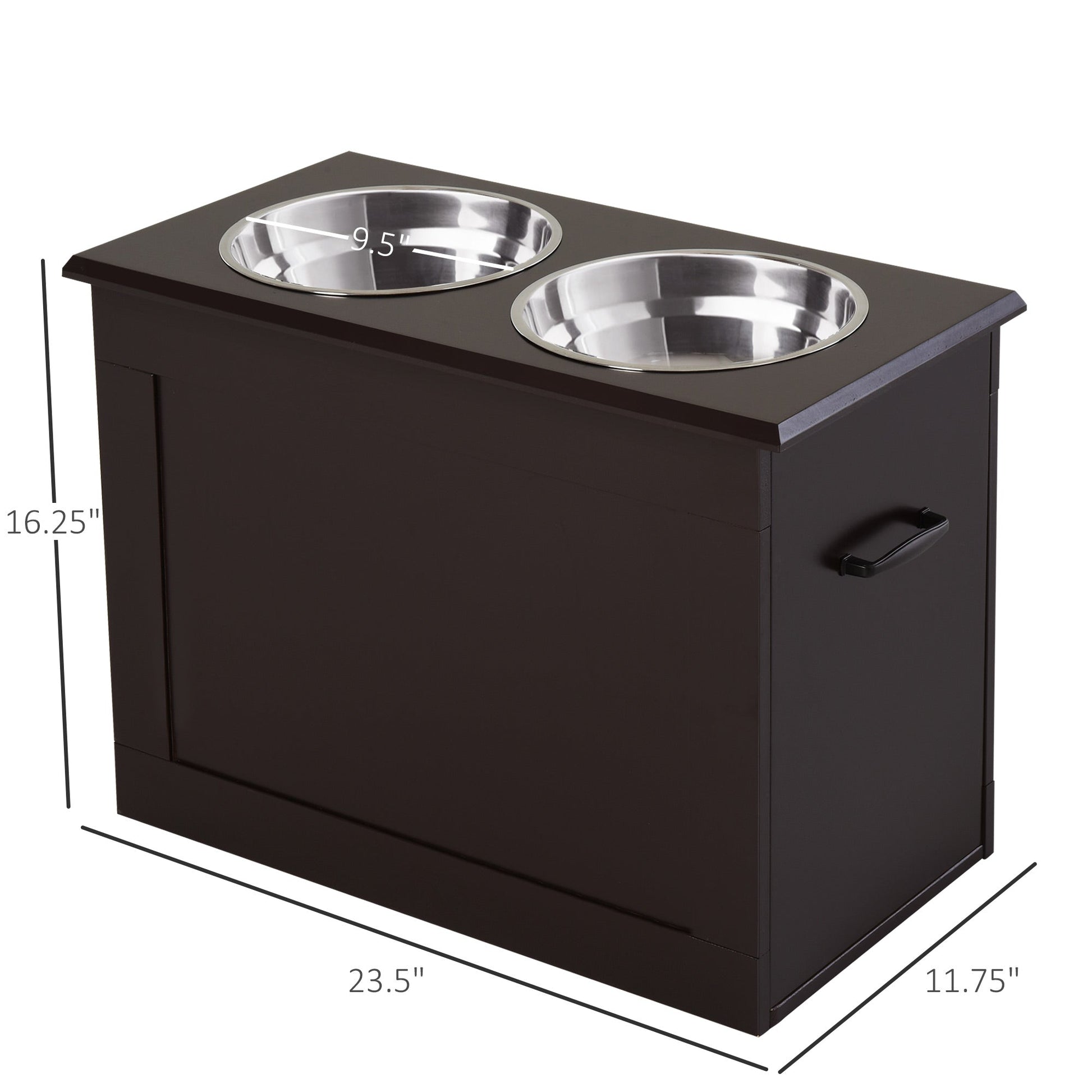 KFX-9426877 Raised Pet Feeding Station with Storage and 2 Stainless Steel Bowls for Large Dogs - Coffee Finish