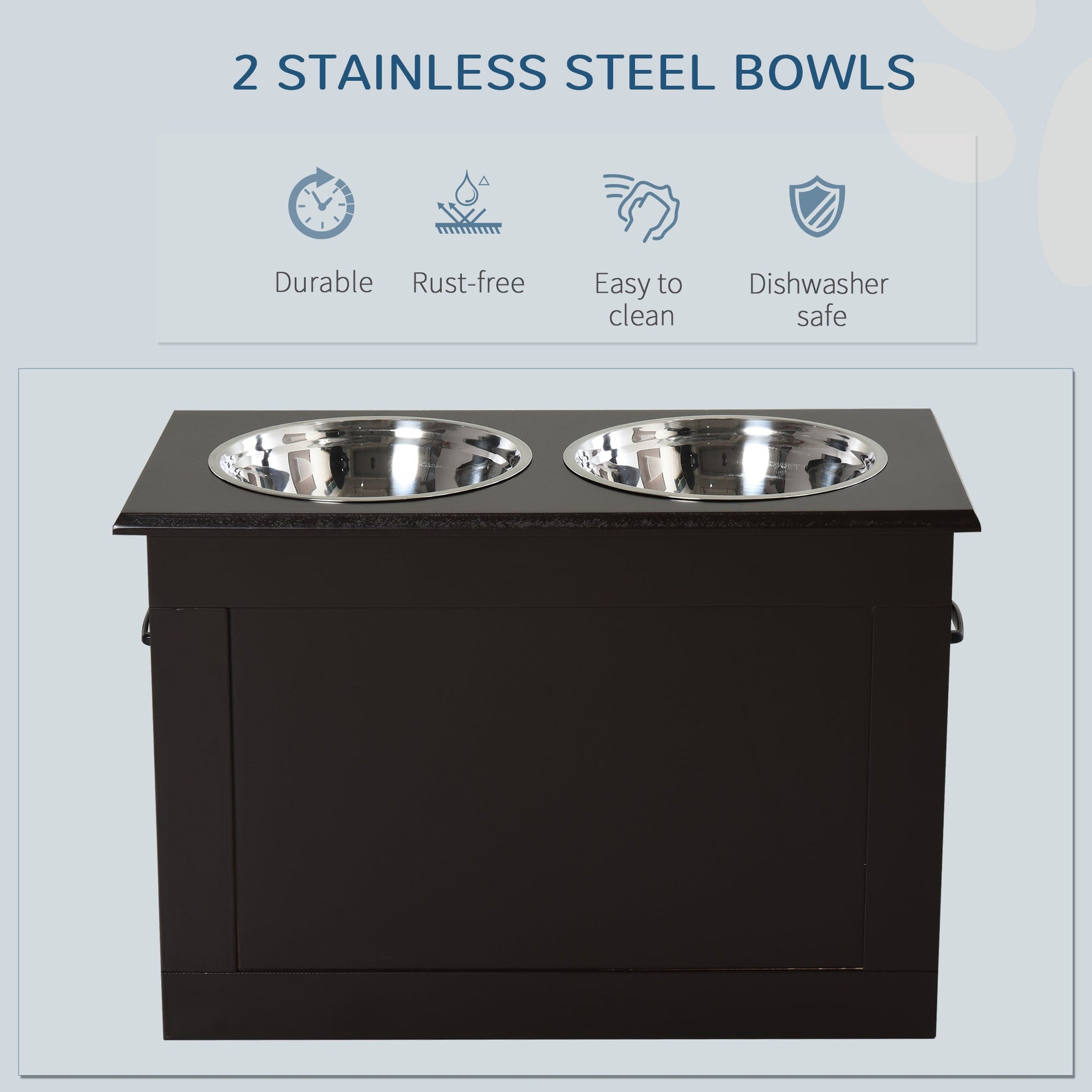 KFX-9426877 Raised Pet Feeding Station with Storage and 2 Stainless Steel Bowls for Large Dogs - Coffee Finish