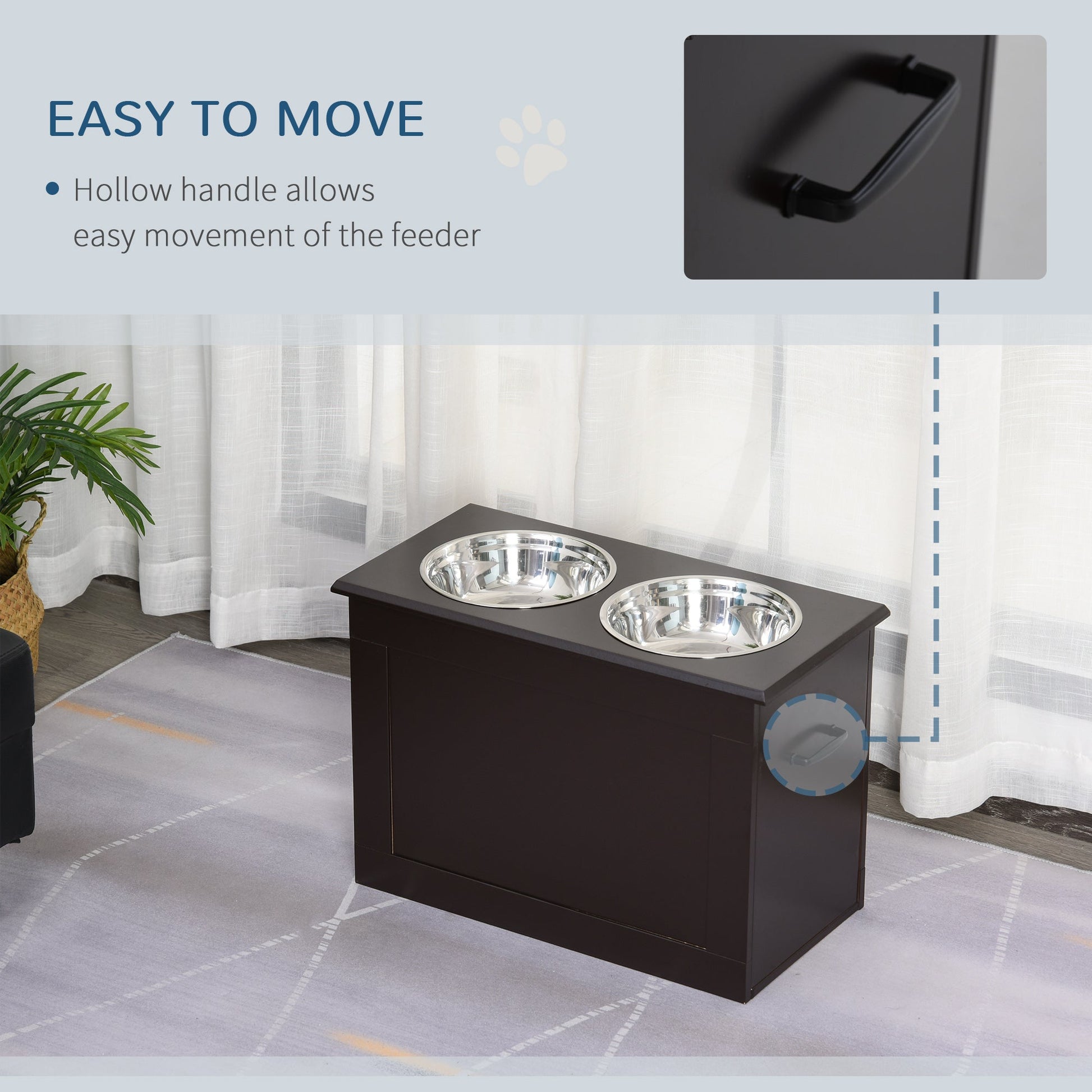 KFX-9426877 Raised Pet Feeding Station with Storage and 2 Stainless Steel Bowls for Large Dogs - Coffee Finish