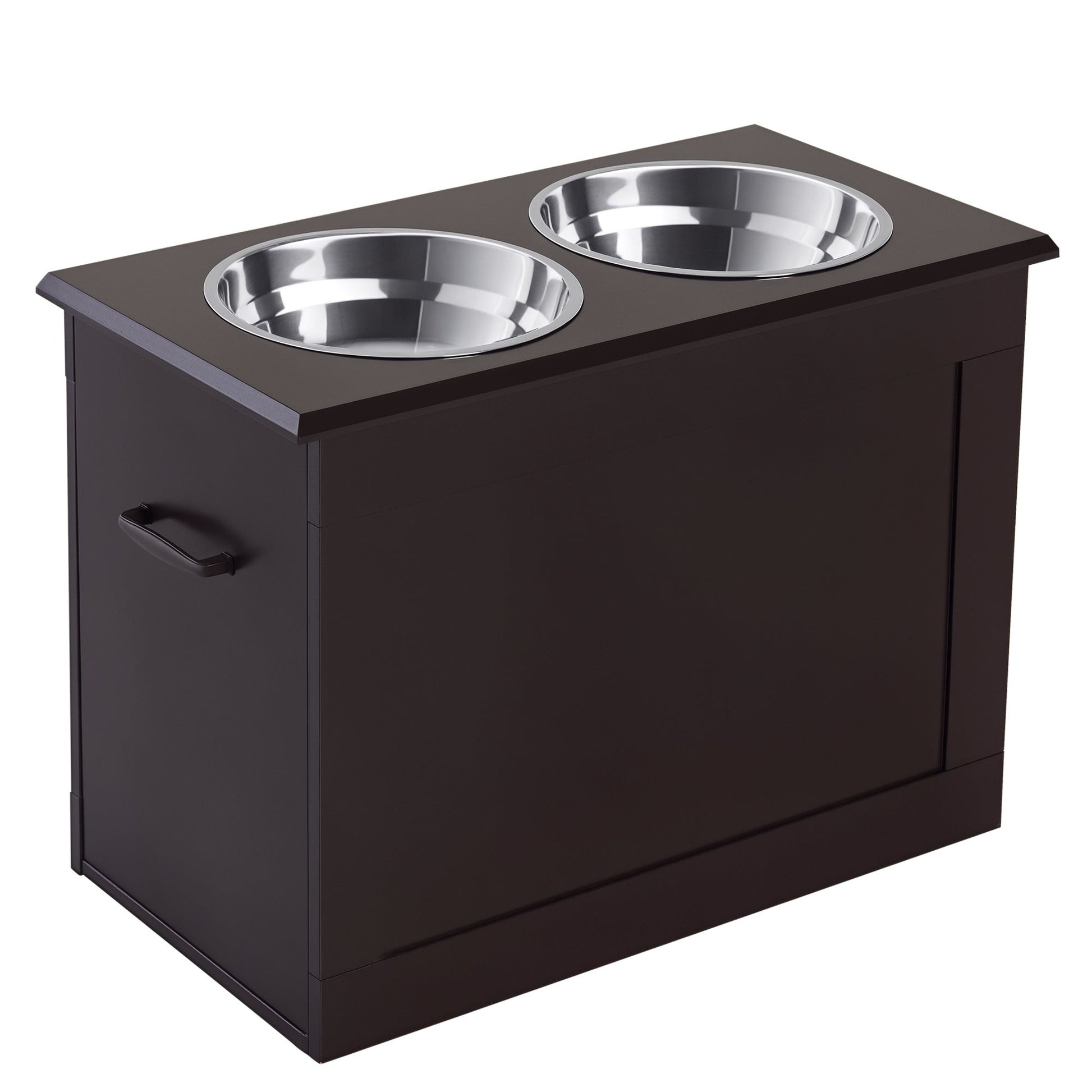 KFX-9426877 Raised Pet Feeding Station with Storage and 2 Stainless Steel Bowls for Large Dogs - Coffee Finish
